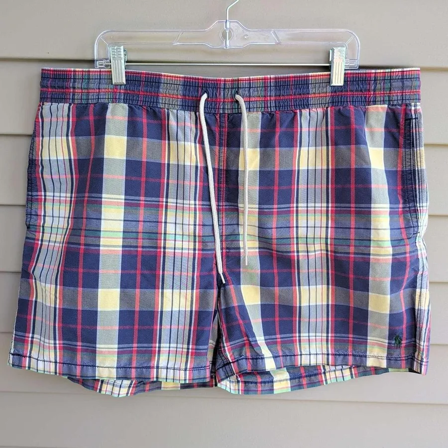 Polo Ralph Lauren Swim Trunks Mens XL Multi Color Plaid Mesh Lined 5" Inseam