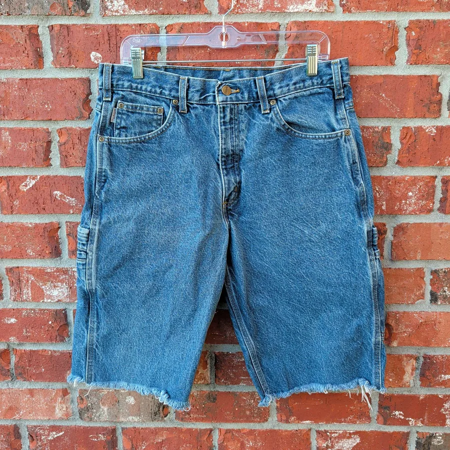 Carhartt Cutoff Denim Carpenter Shorts Mens 34 Blue Cut Off Jorts Vintage