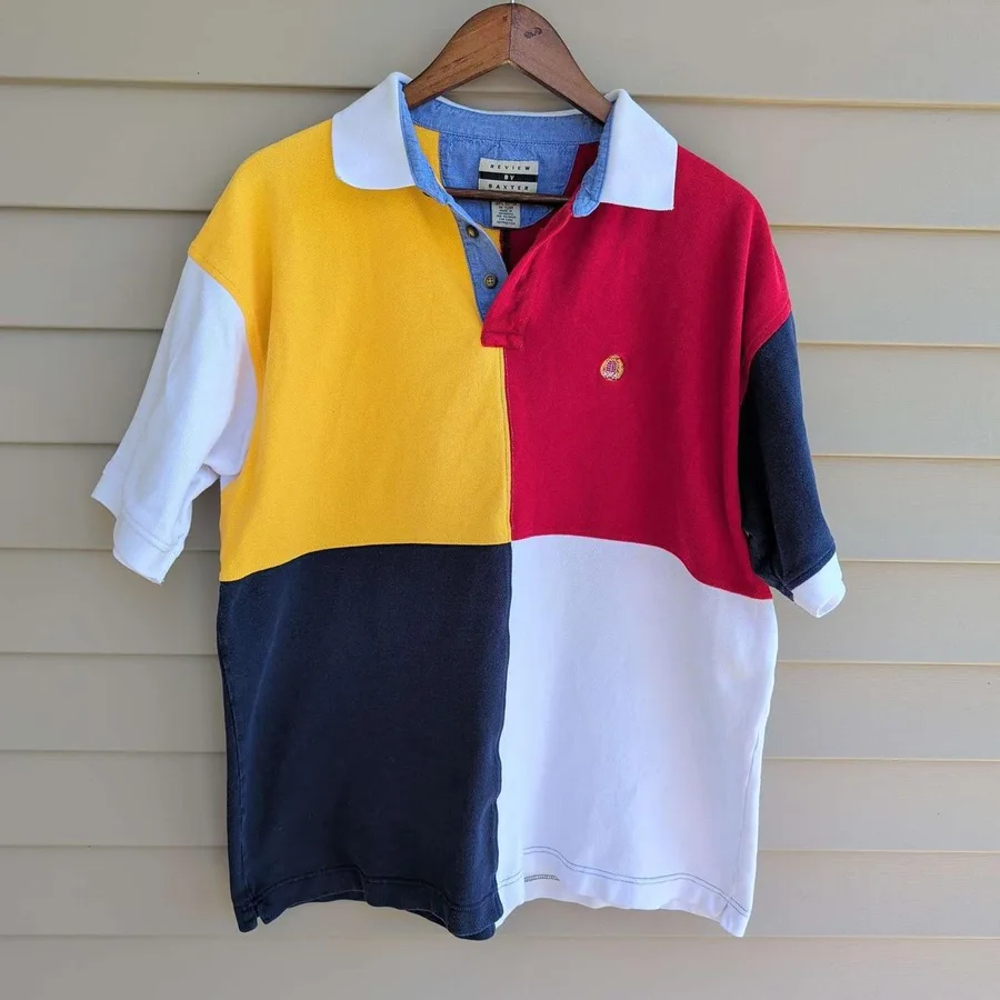 Review by Baxter Polo Shirt Mens Large Multicolor Colorblock Vintage 90s Pique