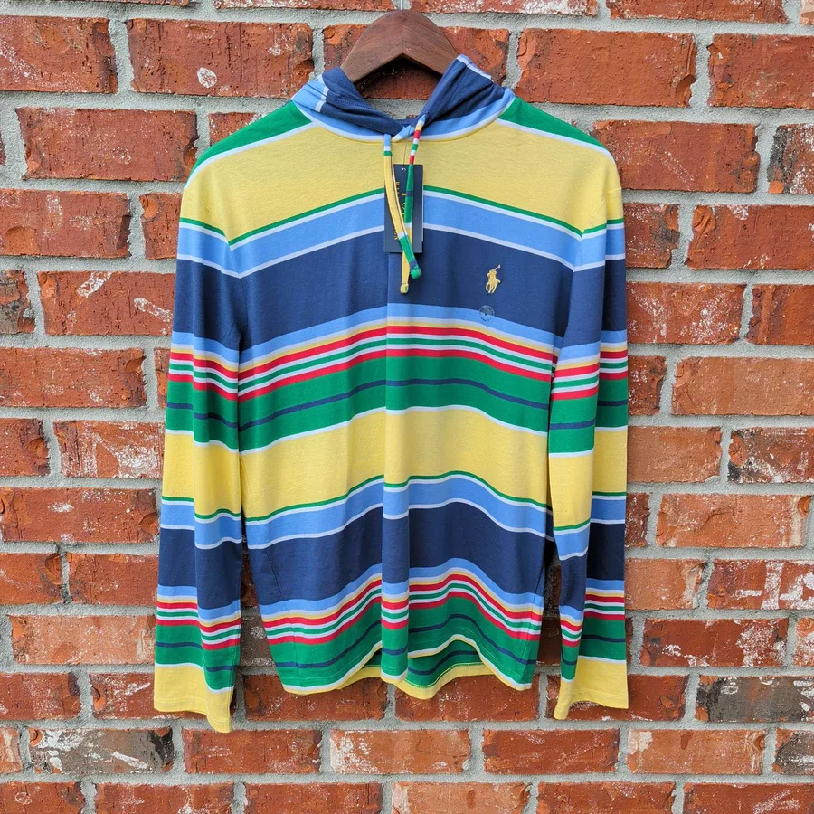 Polo Ralph Lauren Hoodie Mens M Multicolor Striped Long Sleeve Pullover NWT