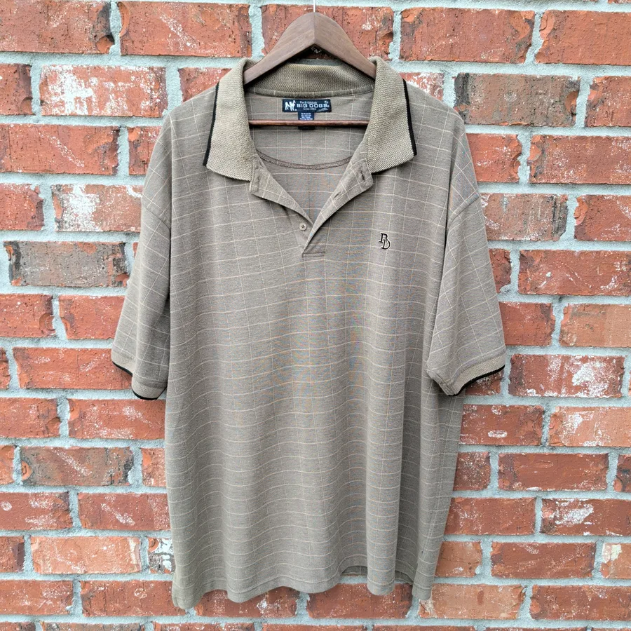 Big Dogs Polo Shirt Mens 3X Tan Plaid Short Sleeve Golf Big & Tall