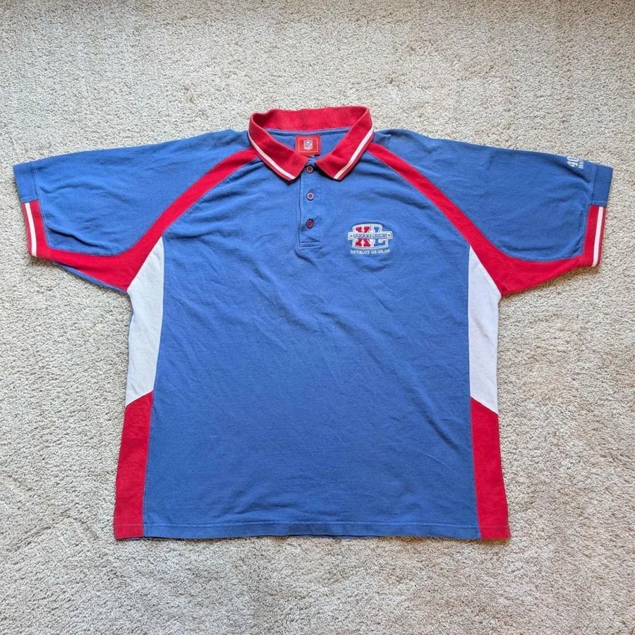 NFL Super Bowl XL Polo Shirt Mens XL Blue 2006 Detroit 40th Anniversary Vintage