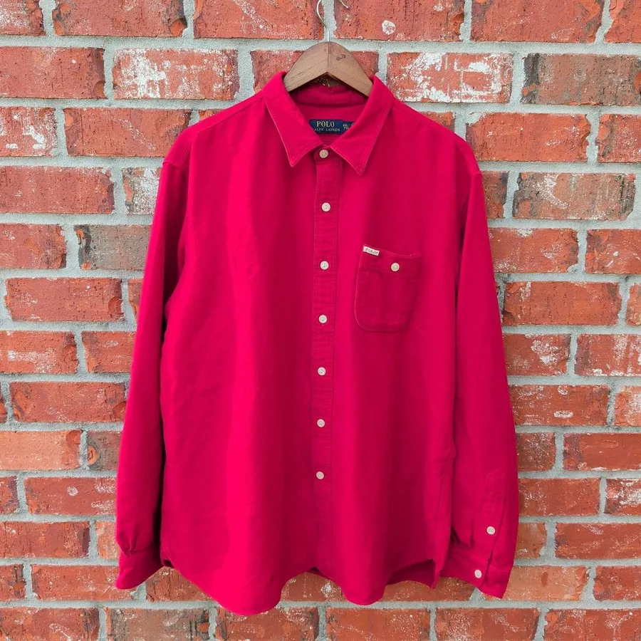 Polo Ralph Lauren Button Down Shirt Mens XXL Red Cotton Flannel Long Sleeve