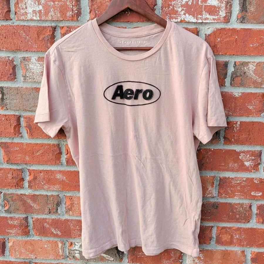 Aeropostale T-Shirt Mens Large Pink Aero Logo Patch Short Sleeve Cotton 4194