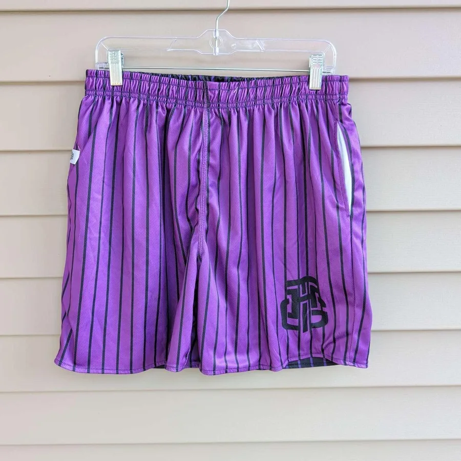 The Hoop Gang Basketball Shorts Mens 30 Purple Black Reversible Pinstripe Mesh