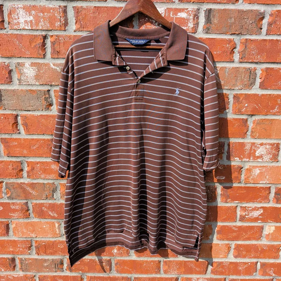 Polo Golf Ralph Lauren Polo Shirt Mens XXL Brown Striped Pima Cotton