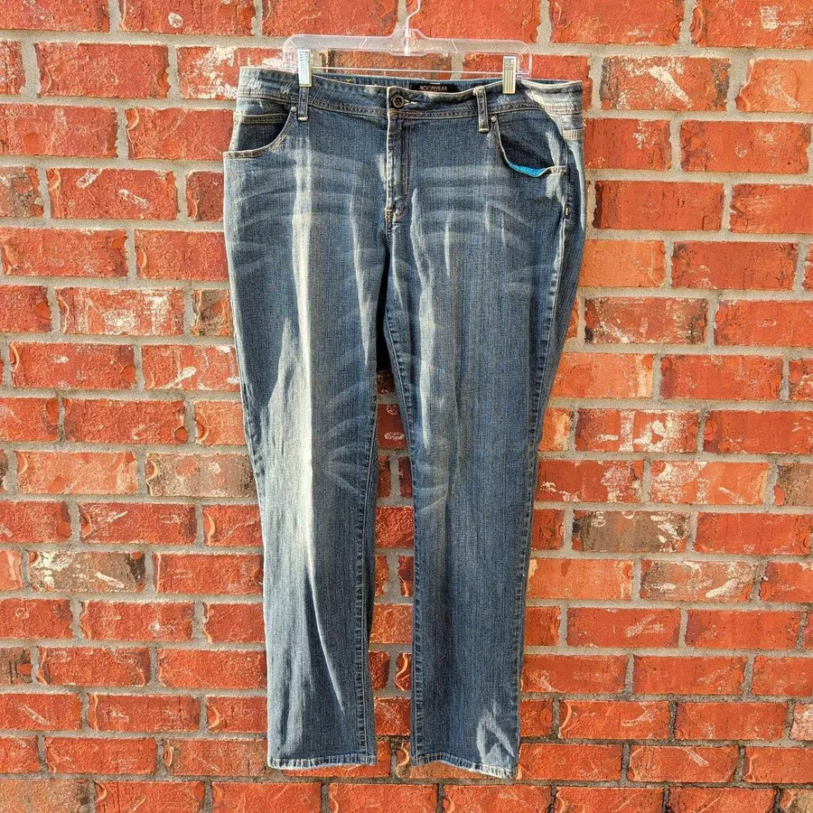 Rocawear Hannah Skinny Leg Jeans Womens 22 Blue Stretch Embroidered Pocket Y2K