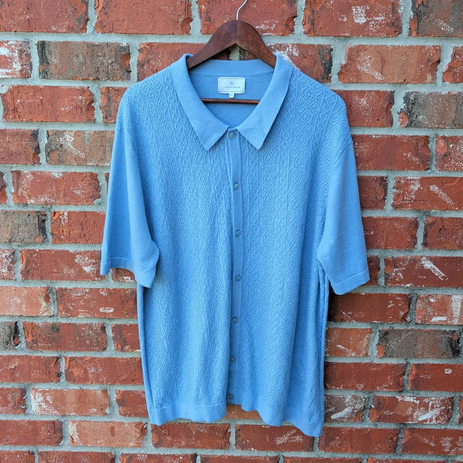 7 Diamonds Otto Textured Sweater Polo Mens XXL 2XL Blue Short Sleeve Knit