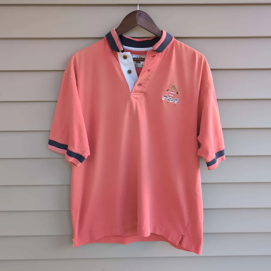 Cutter & Buck Monte Carlo Golf Club Polo Mens Coral Embroidered Crest 90s