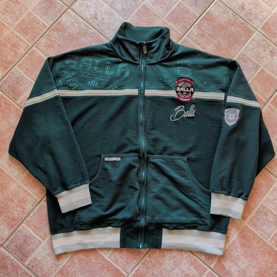Balla Track Jacket Mens 2XL Green Full Zip Embossed Streetwear Cotton