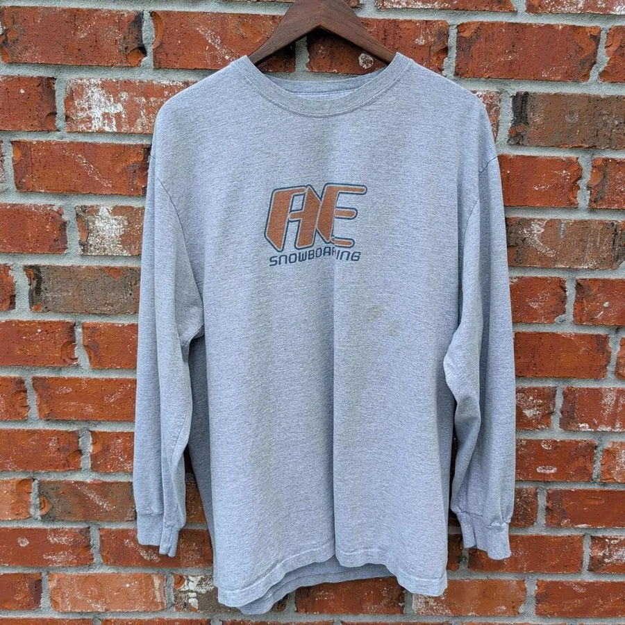 American Eagle Snowboarding Shirt Mens XL Gray Long Sleeve Graphic Y2K Vintage