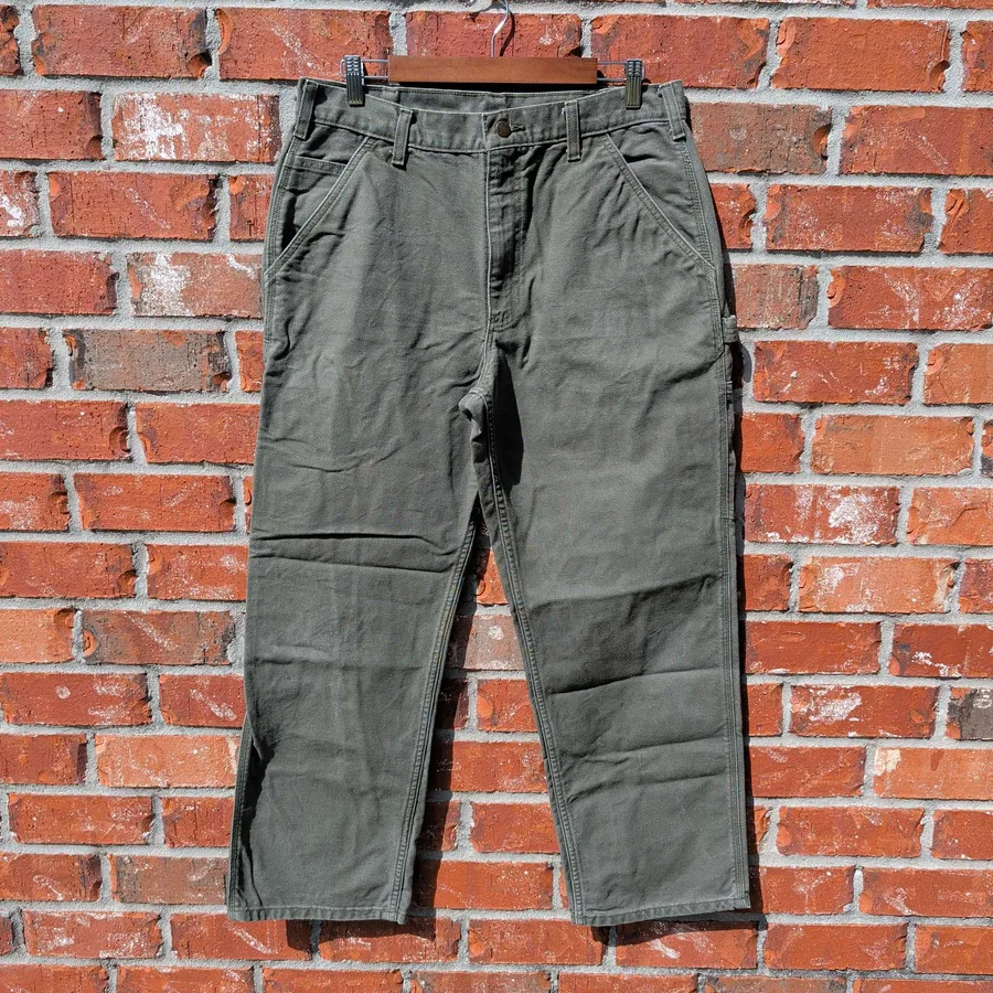 Carhartt Carpenter Pants Mens 34x30 Green Duck Canvas Workwear