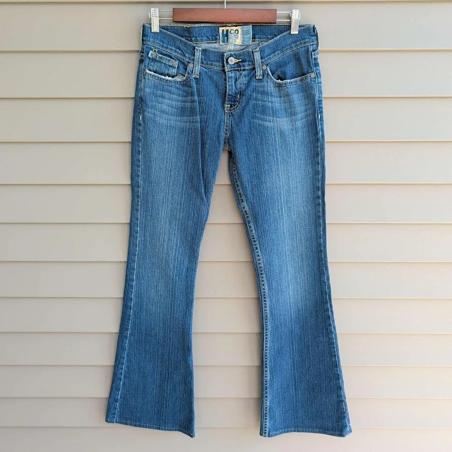 Y2K Hollister Super Flare Jeans Womens 5L Blue Medium Wash Low Rise Denim