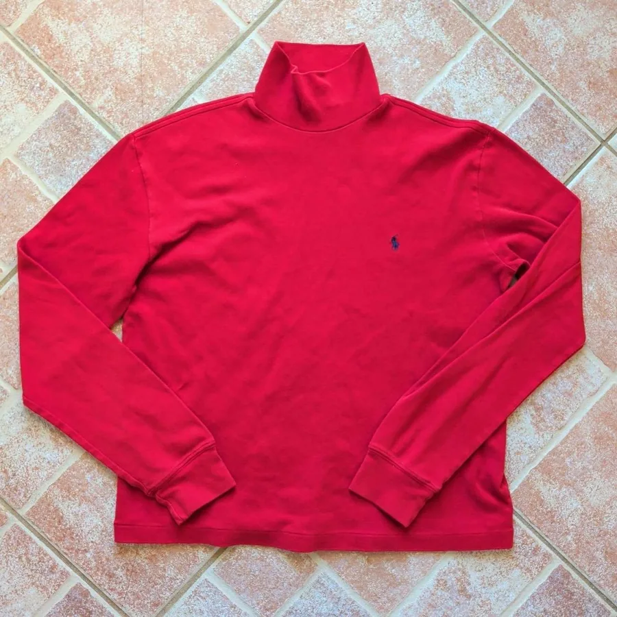 Ralph Lauren Sport Turtleneck Mens Medium Red Cotton Long Sleeve Pony Logo