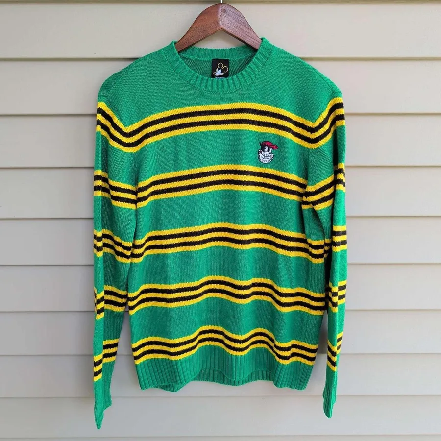 Disney x Forever 21 Sweater Men Small Green Striped Pete Graphic Pullover