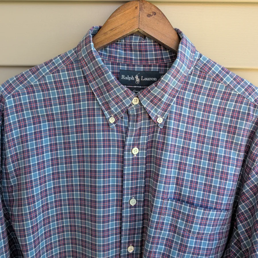 VTG 90s Ralph Lauren Classic Fit Plaid Shirt Mens XXL Blue Long Sleeve