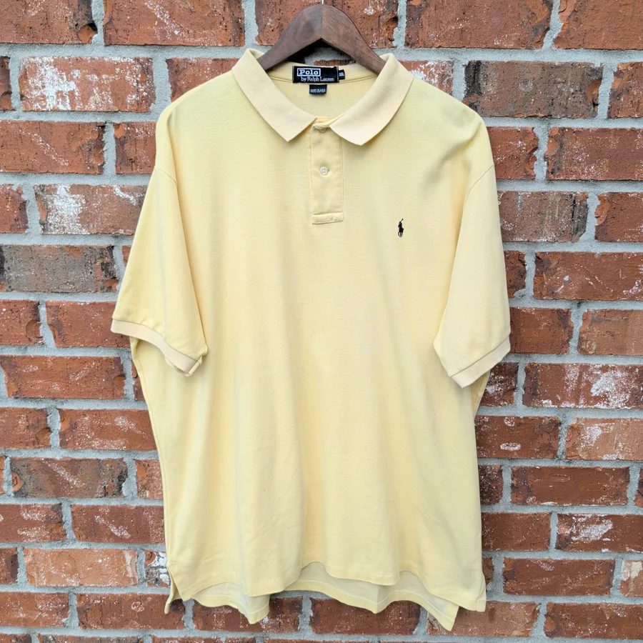 Polo by Ralph Lauren Shirt Mens XXL Yellow Pique Short Sleeve Vintage 90s