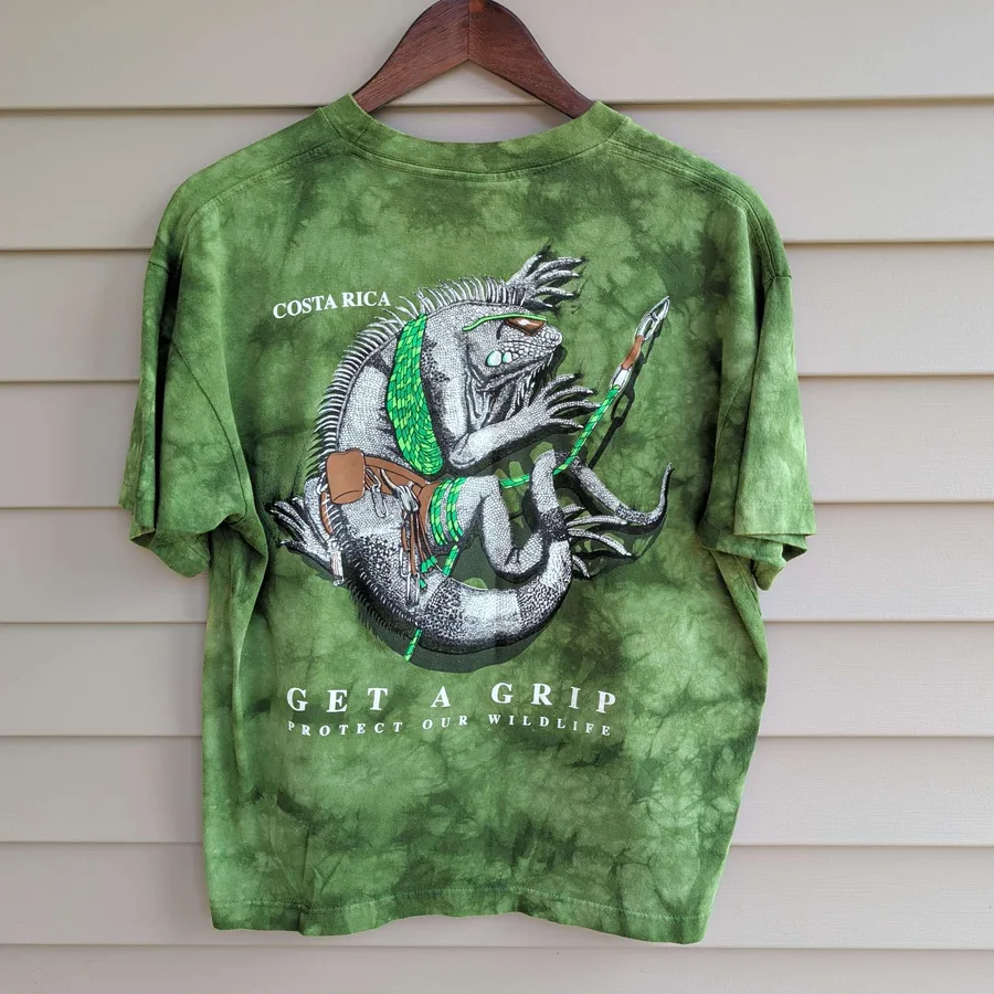 Rana Tropic Get A Grip Iguana Tee Mens L Green Tie Dye Costa Rica 90s