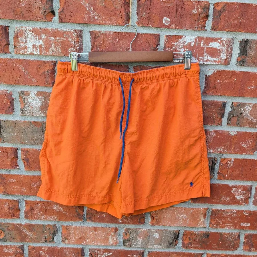 Polo Ralph Lauren Swim Trunks Mens Small Orange Blue Pony Logo 5" Inseam