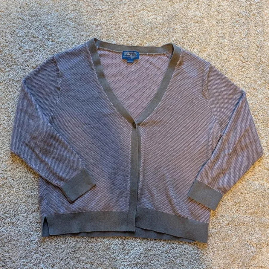Pendleton Cardigan Women Large Mauve Olive Green Textured V-Neck Button Front