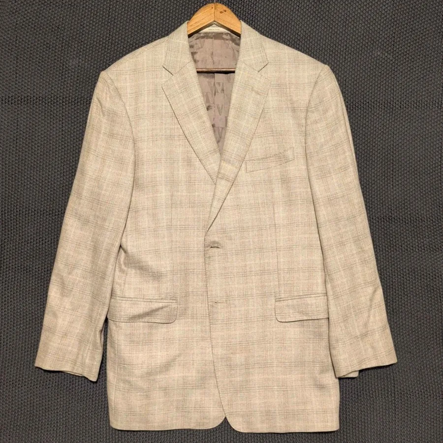 Versace Collection Blazer Mens 56 Beige Silk Wool Glen Plaid Sport Coat V1KA003