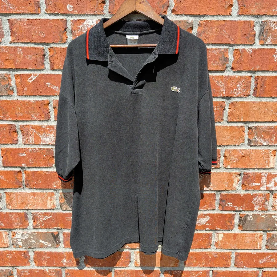 Lacoste Polo Shirt Mens Size 10 XXL Black Red Tipped Short Sleeve Pique
