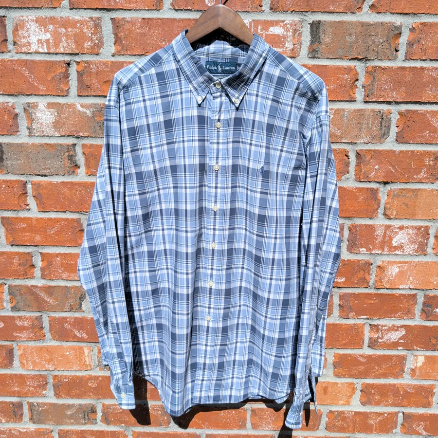 VTG 90s Ralph Lauren Plaid Flannel Shirt Mens XXL Blue Classic Fit Button Down