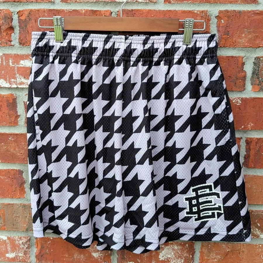 Eric Emanuel Short Mens XL Black White Houndstooth Mesh Basketball Shorts