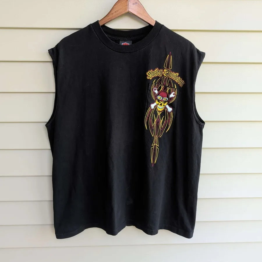 Harley-Davidson Sleeveless T-Shirt Men Large Black 2009 New Orleans Mardi Gras
