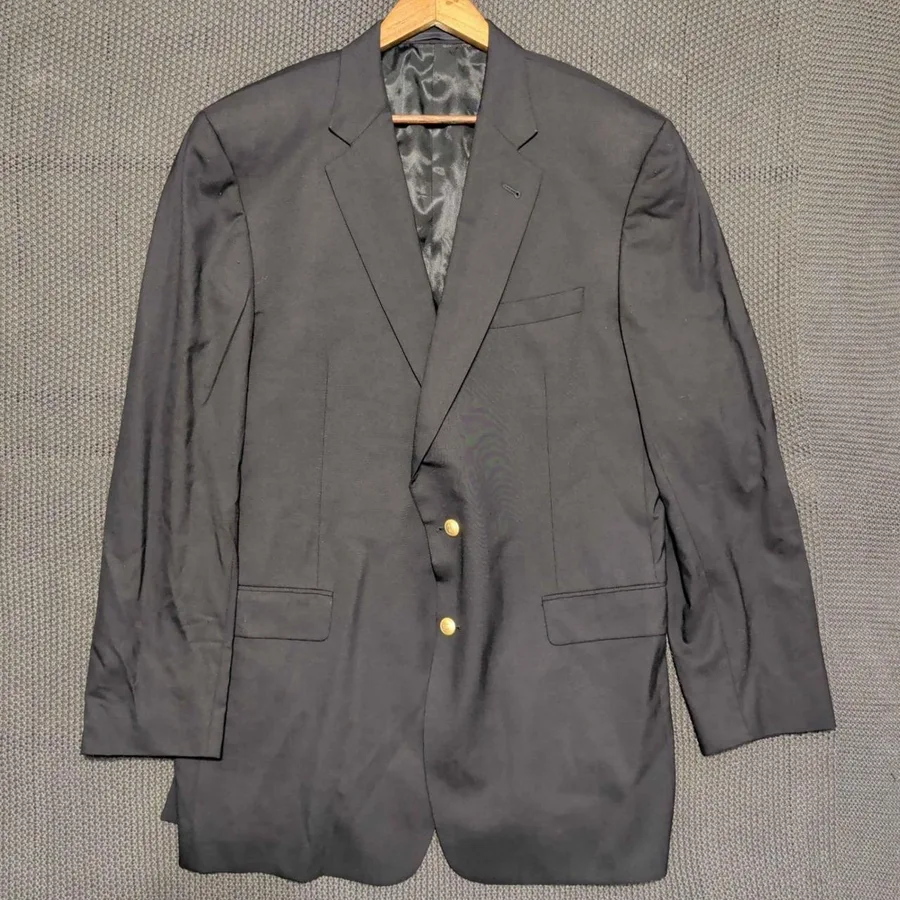 Burberry Blazer Mens 46 XLG Navy Blue Wool Gold Button Kensington Sport Coat
