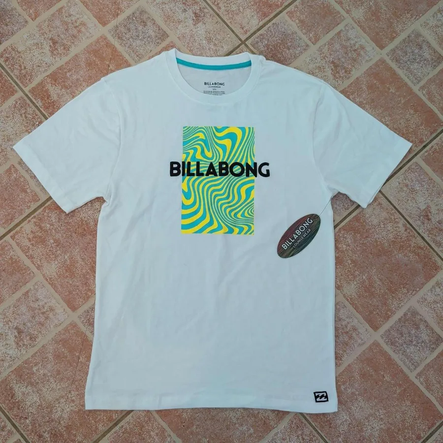 Billabong Loungewear T-Shirt Mens Medium White Graphic Swirl Puff Logo BL119
