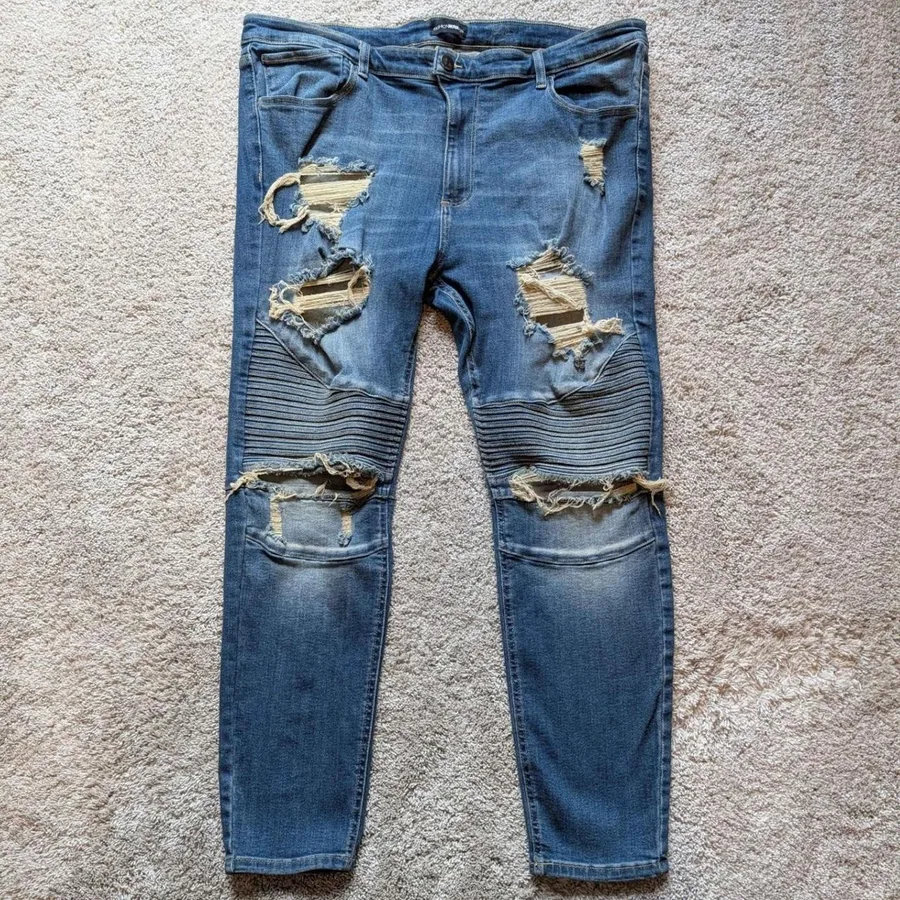 Fashion Nova Men Moto Jeans Mens 42 Blue Distressed