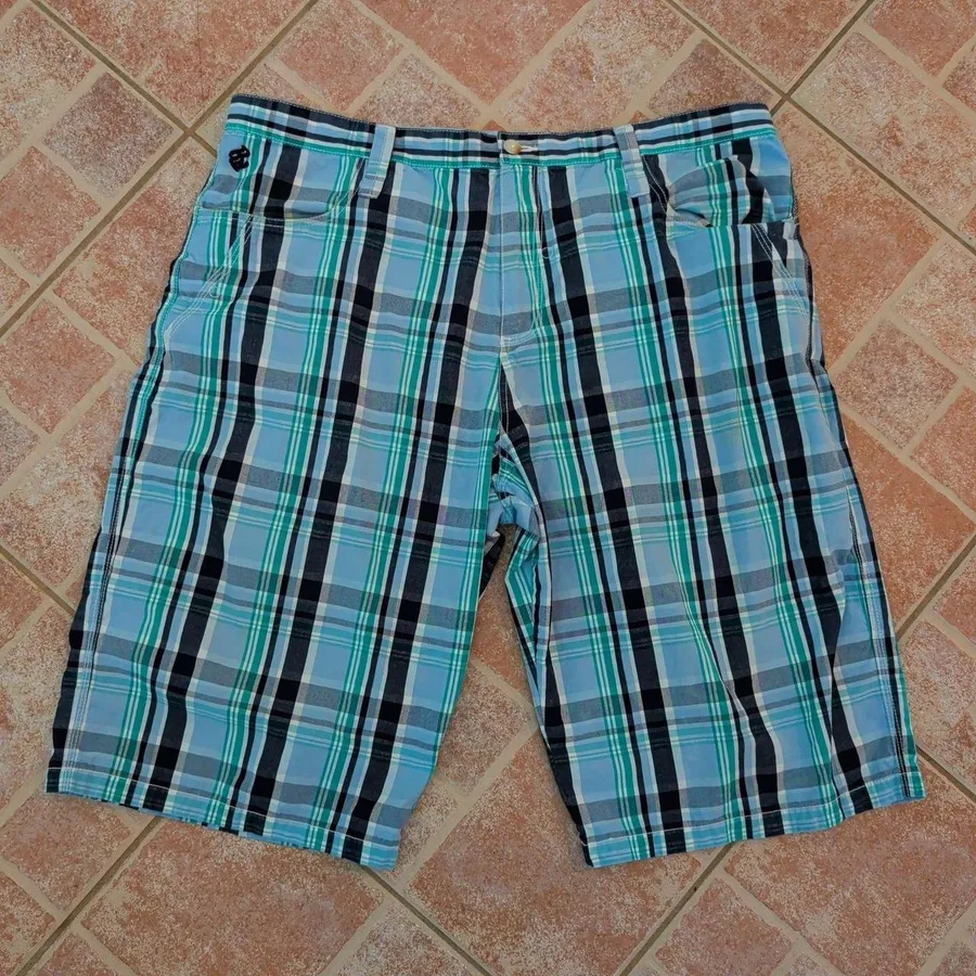 Rocawear Plaid Shorts Mens 42 Blue Teal Black Cotton Y2K Streetwear Cargo