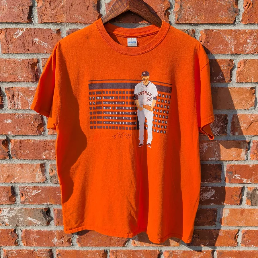 Gildan Houston Astros Ryan Pressly Record Shirt Mens L Orange MLB