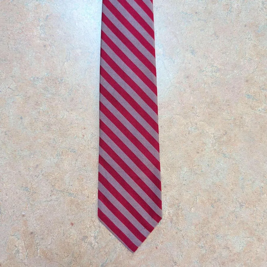 Polo Ralph Lauren Necktie Mens Red Silver Striped Silk Rep Stripe Tie