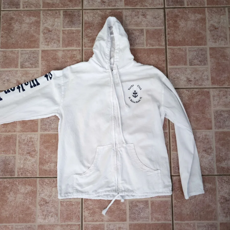 Yacht Club Ft Walton Beach FL Zip Hoodie Mens M White Nautical Anchor Jacket