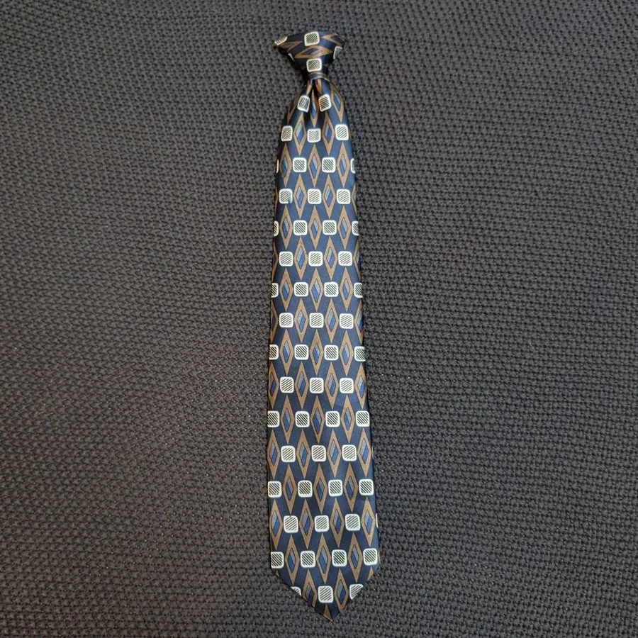 Wembley Necktie Mens One Size Navy Blue Tan Geometric Diamond Made in USA
