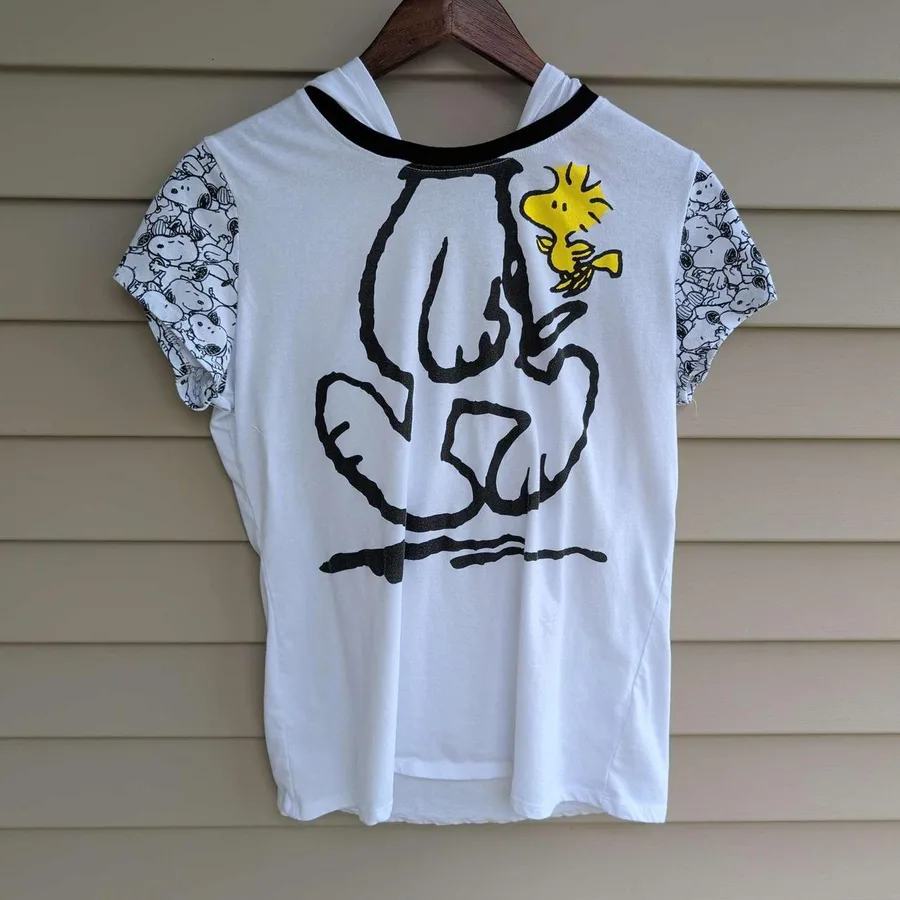 Peanuts Hooded T-Shirt Kids XL White Snoopy Woodstock 3D Ears Graphic Tee