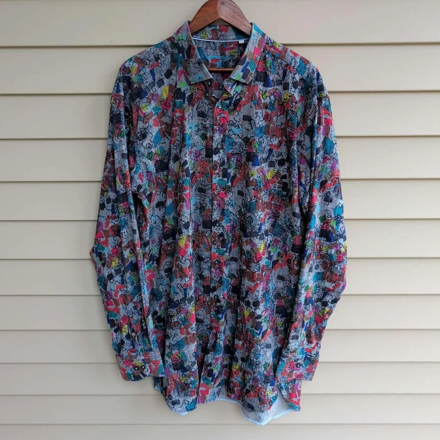 Luchiano Visconti Button Down Mens 2XLT Multi Color Abstract Geometric Print