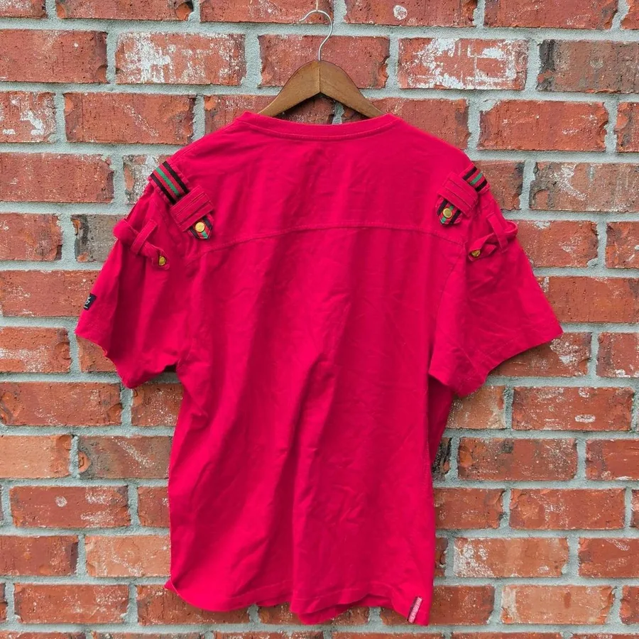 Official Seven T-Shirt Mens XL Red Military Epaulette Shoulder Detail Cotton