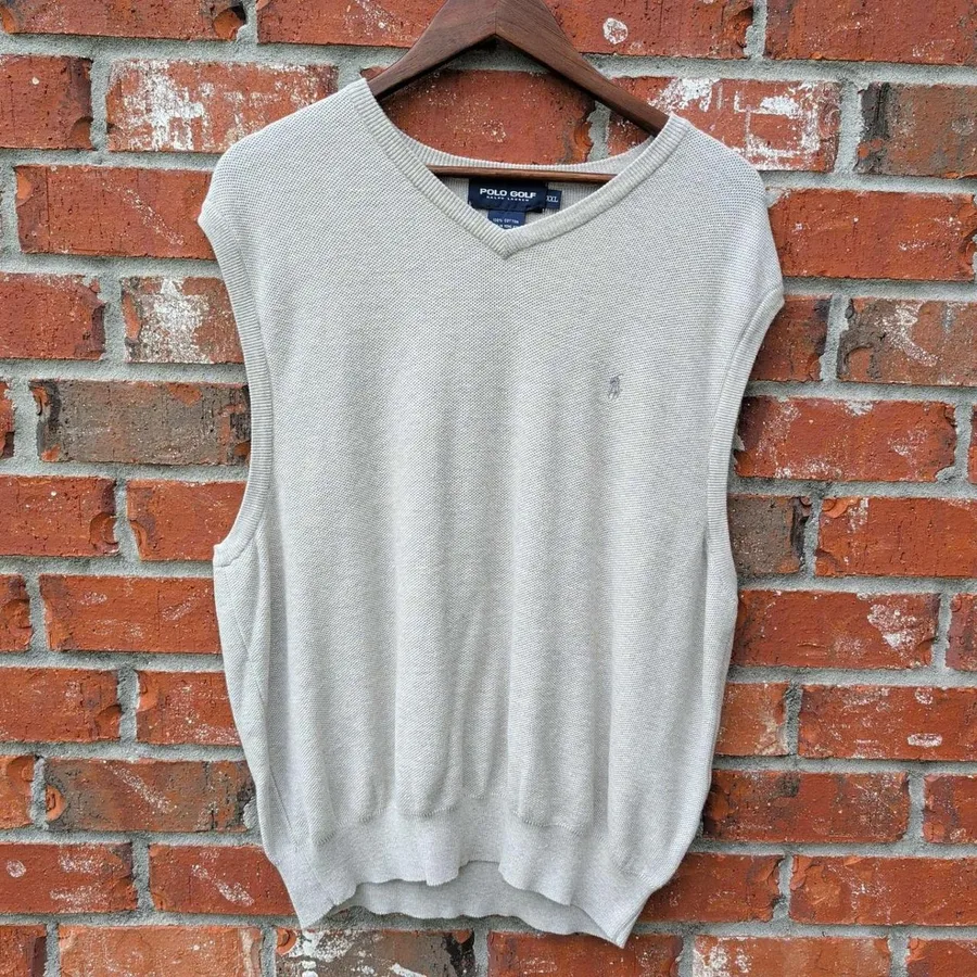 Polo Golf Ralph Lauren Sweater Vest Mens XXL Beige Oatmeal V-Neck Cotton Knit