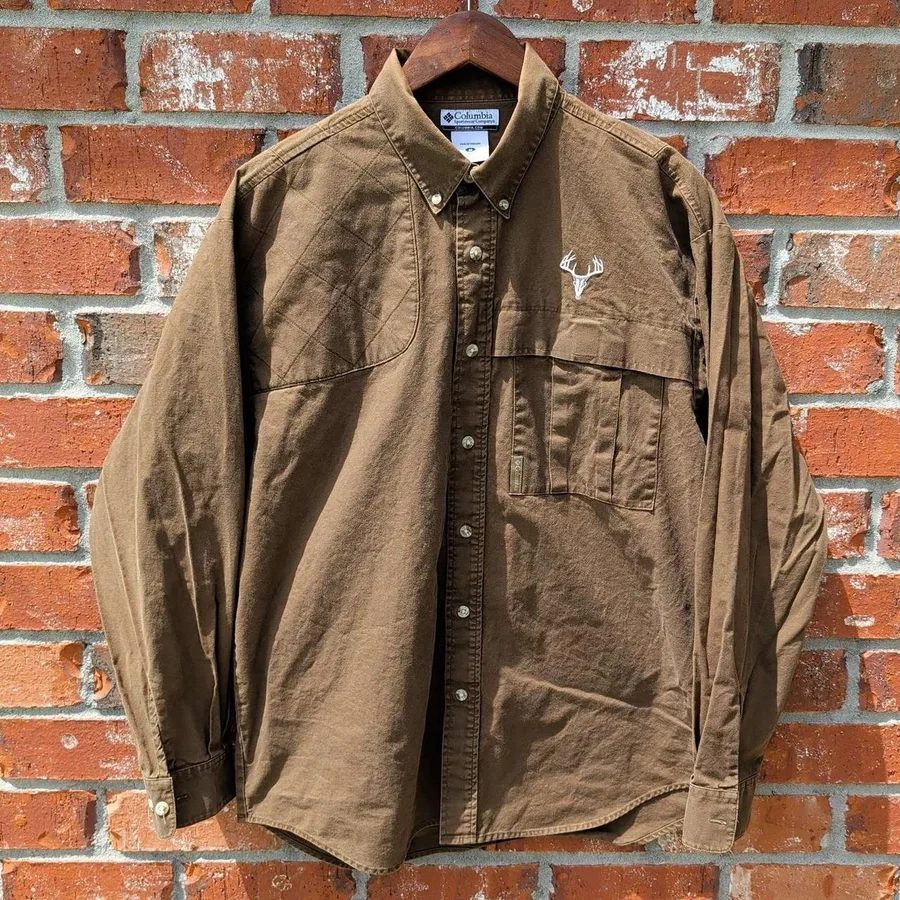 Columbia Shooting Shirt Mens Medium Brown Quilted Shoulder Vented Hunting HM7014