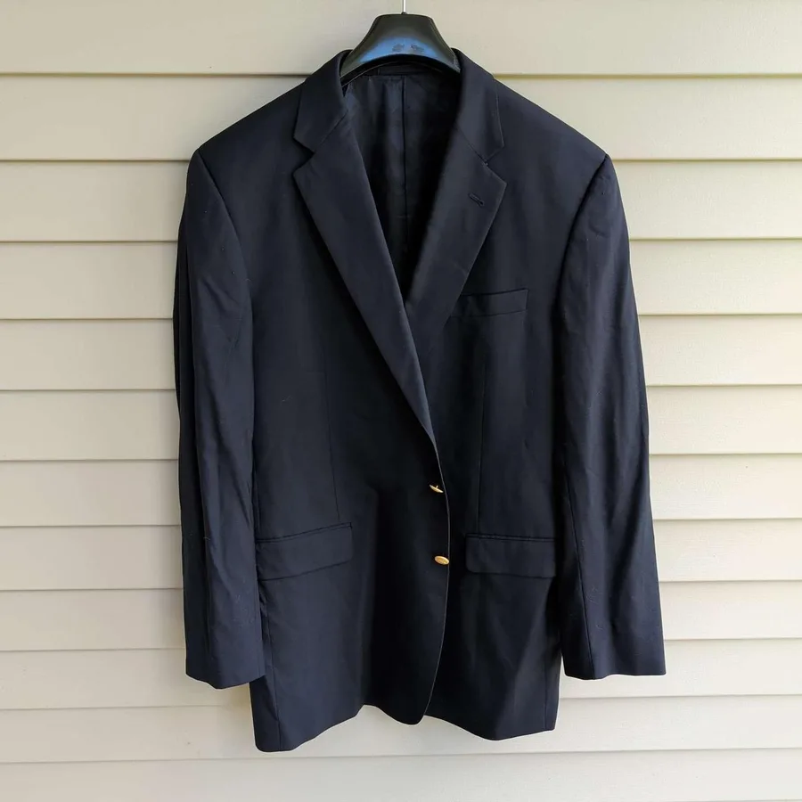 Burberry Blazer Men 46 XLG Navy Blue Kensington Wool Gold Button Sport Coat