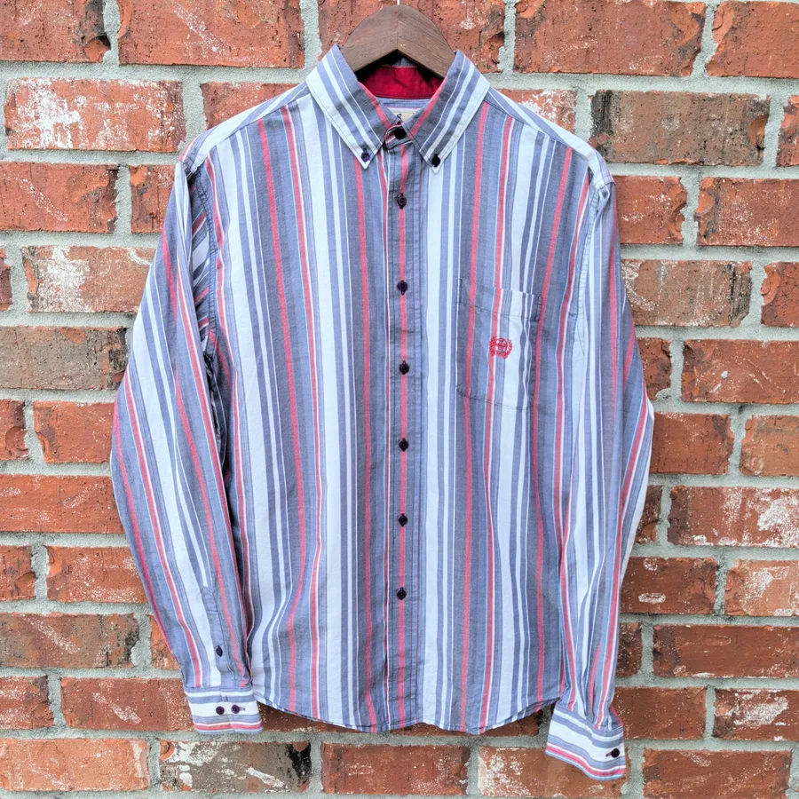 Cinch Striped Button Down Shirt Mens XXL 16/18 Blue Red Western Long Sleeve