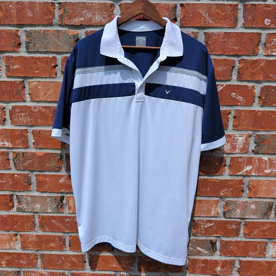 Callaway Opti-Dri Golf Polo Mens XL Navy White Colorblock Short Sleeve