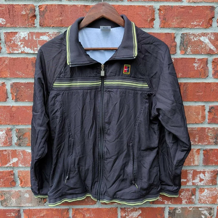 Nike Track Jacket Kids Medium M 8-10 Black Vintage 90s Tennis Court Windbreaker