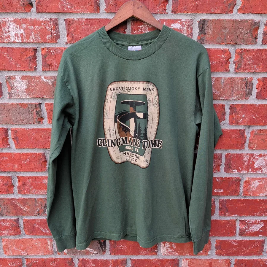 VTG 90s Clingmans Dome Long Sleeve Tee Mens L Green Great Smoky Mountains