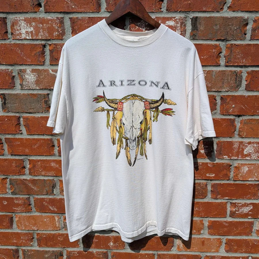 Vintage Arizona Steer Skull T-Shirt Mens XXL White 90s Southwestern Tee
