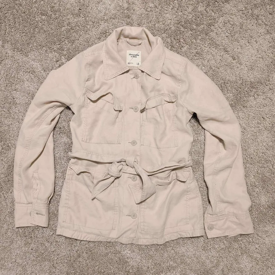 Abercrombie & Fitch Safari Utility Jacket Womens XS Beige Belted Field Coat