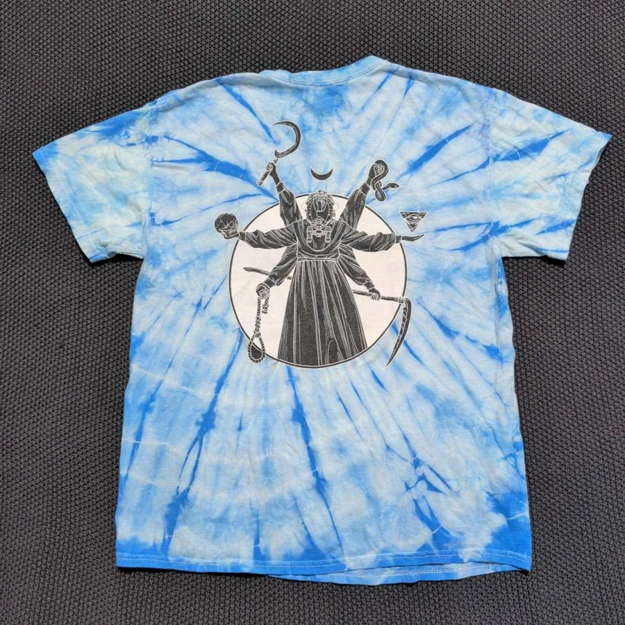 Housebrand Distro Graphic Tee Mens Large Blue Tie Dye Occult All Seeing Eye
